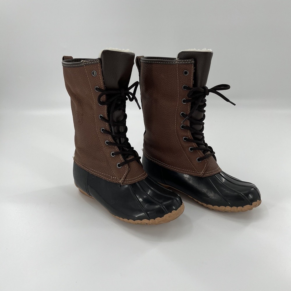 Sporto Daphne Leather Snow Duck Boot Womens 6 Black Mid Calf Black Winter‎ Laces - Picture 2 of 12